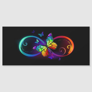 Carte Magnétique Vibrant infinity with rainbow butterfly on black