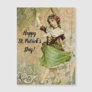 Carte Magnétique Victorian Dancing Girl in Green St. Patrick's Day