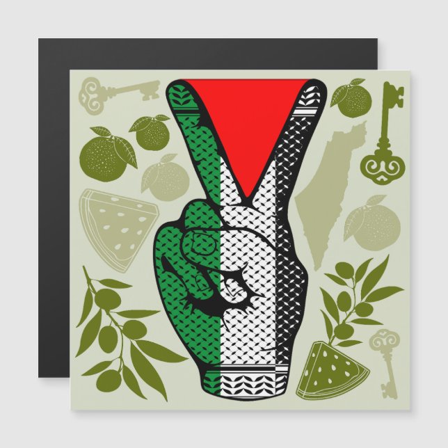 Carte Magnétique Victory Sign Hand Resistance Red Triangle Symbol (Devant / Derrière)