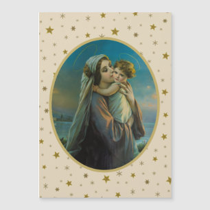 Carte Magnétique Vierge Marie et Enfant Jésus sur fond étoilé