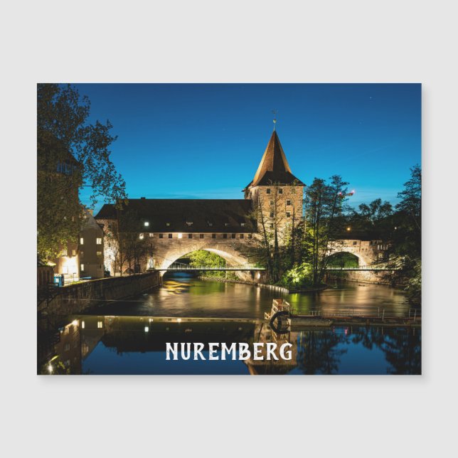 Carte Magnétique Vieux pont médiéval la nuit à Nuremberg (Devant)
