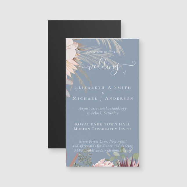 Carte Magnétique Vin de Bourgogne Pampas Grass Mariage Tropical (Devant / Derrière)