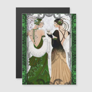 Carte Magnétique Vintage 1920 Noël Martini Flapper Dames