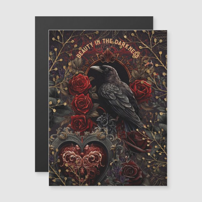 Carte Magnétique Vintage gothique foncé beauté Corbeau corbeau corb (Devant / Derrière)