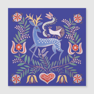 Carte Magnétique vintage Hungarian Folk Art Deer and Flowers