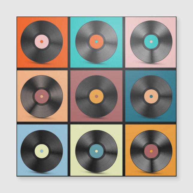 Carte Magnétique Vinyl records : retro LP set. (Devant)