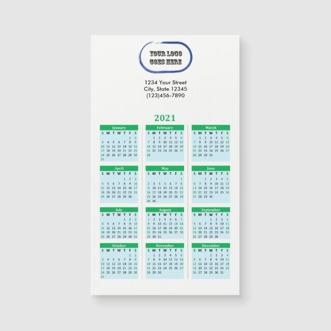 Carte Magnétique Votre Calendrier Vert Marqué 2021 (Devant)
