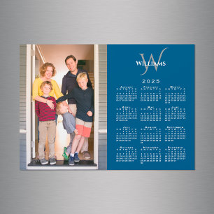 Carte Magnétique Votre Photo 2025 Calendrier Monogramme Nom Blue Ma