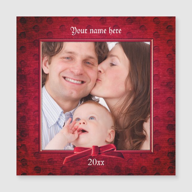 Carte Magnétique Votre photo | Cadre photo texturé rouge profond (Devant)