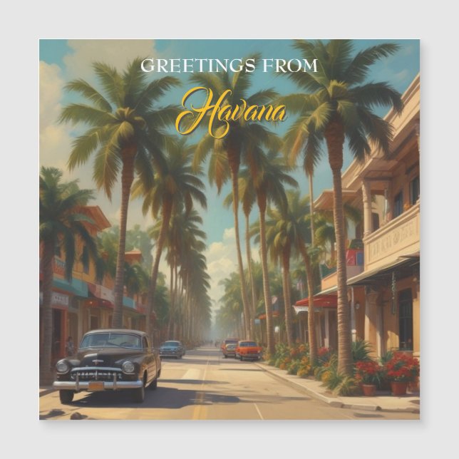 Carte Magnétique Voyage Cuba vintage - Salutations de la Havana Car (Devant)