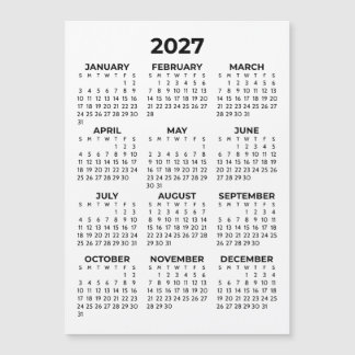 Carte Magnétique Vue annuelle 2027 Calendrier magnétique noir et bl