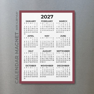 Carte Magnétique Vue annuelle 2027 Calendrier magnétique Rouge Bour