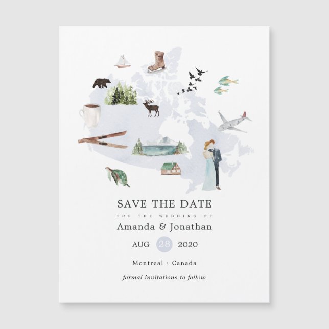 Carte Magnétique Watercolor Canada Destination Wedding (Devant)