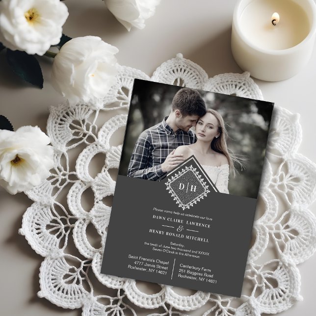 Carte Magnétique Wedding Initials Ornamental Lace Sophisticated (Wedding Initials Ornamental Lace Sophisticated Magnetic Invitation.)