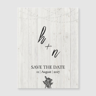 Carte Magnétique White Wood Save the Date Minimalistic Initials