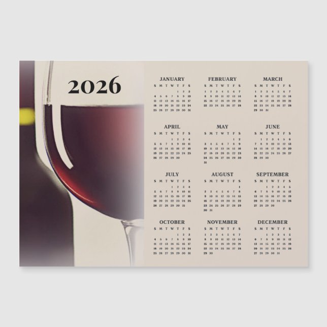 Carte Magnétique Wine Design 2026 Calendar Magnetic Card (Devant)