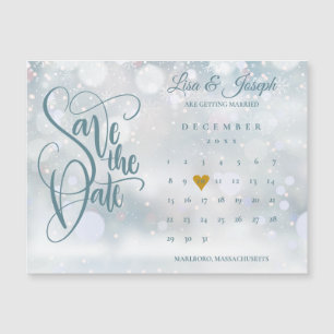 Carte Magnétique Winter Gold Heart Calendrier Enregistrer la date