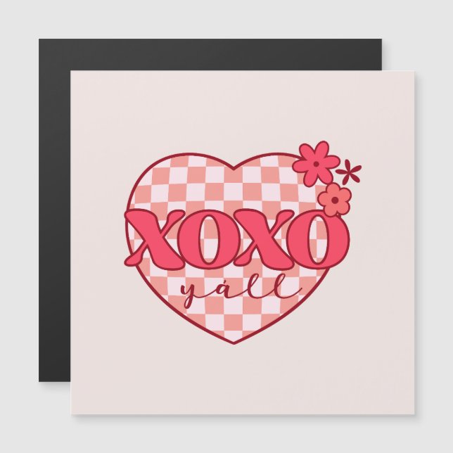 Carte Magnétique XOXO | Coeur rose mignon et amoureux (Devant / Derrière)