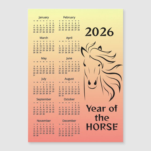 Carte Magnétique Year of the Horse 2026 Calendar Magnetic Card (Devant)