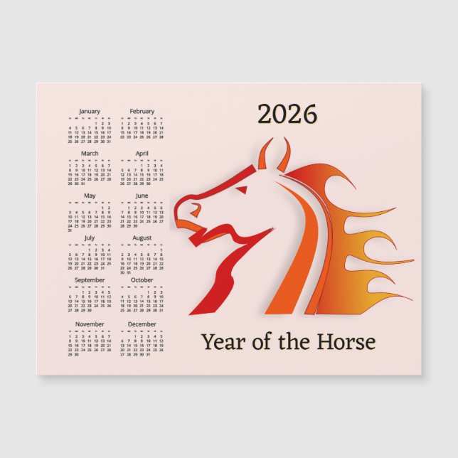 Carte Magnétique Year of the Horse 2026 Calendar Magnetic Card (Devant)