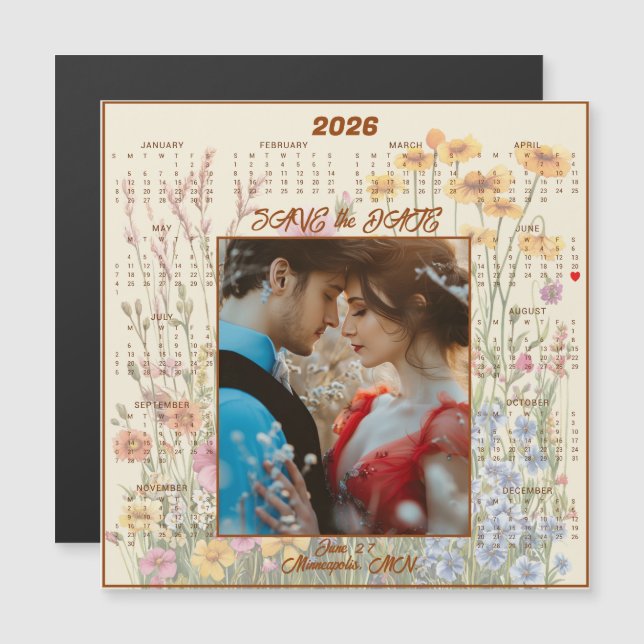 Carte Magnétique Yellow Save the Date Engaged Couple Magnetic  (Devant / Derrière)