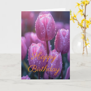 Carte Magnifique Bouquet Fleur de Tulipe Rose Hiver Ann