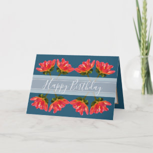 Carte Magnifique Bouquet Floral Rouge Dahlia Fleur Anniv