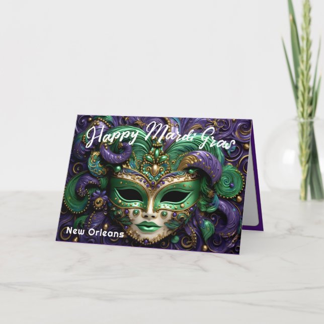 Carte 💚 💜 💛 magnifique Mardi Gras (Devant)