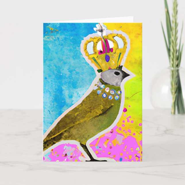 Carte Magnifique oiseau dans un collage couleur couronne (Devant)