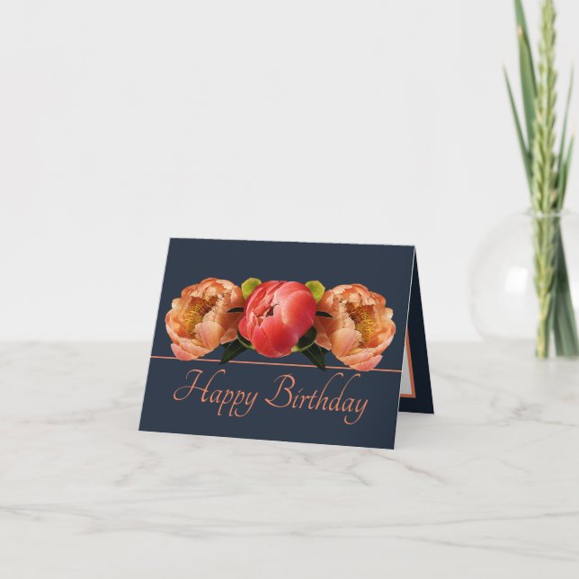 Carte Magnifique Orange Red Peony Floral Bouquet Anniver (Devant)