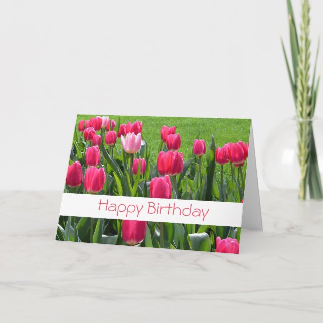 Carte magnifique printemps rose tulipe fleurs heureux an (Devant)