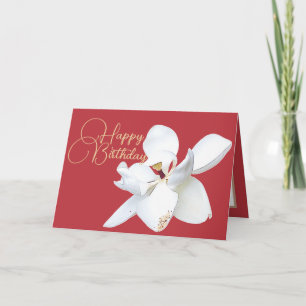 Carte Magnolia Blanc Élégant Anniversaire Botanique Colo