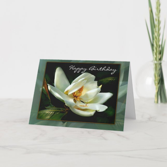 Carte Magnolia blanche avec bordure verte (Devant)