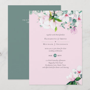 Carte Magnolias rose pâle Sage Eucalyptus Mariage