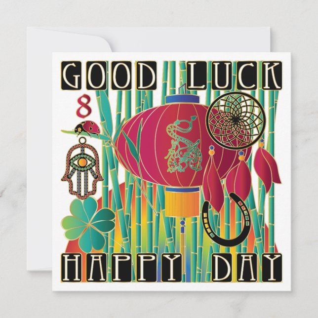 Carte Mah Jongg Bonne Chance Joyeux Jour (Devant)