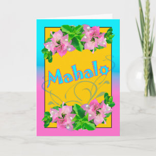 Carte Mahalo Merci en Hawaiian avec Bougainvillea