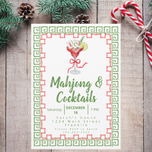 Carte Mahjong & Cocktails Christmas Party Aquarelle
