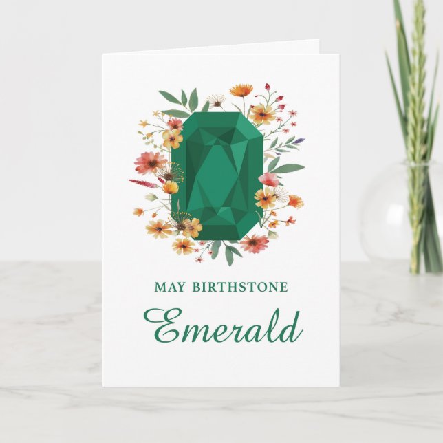 Carte Mai Birthstone Emerald Anniversaire Avec Fleurs sa (Devant)