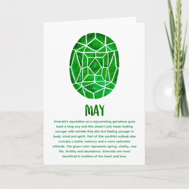 Carte Mai Birthstone Emerald Birthday Watercolor Card (Devant)