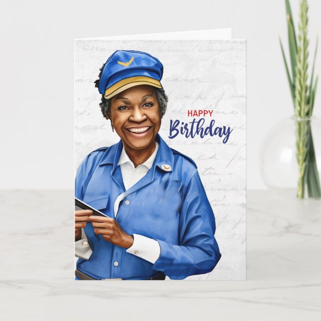 Carte Mail Carrier African American Female Birthday (Devant)