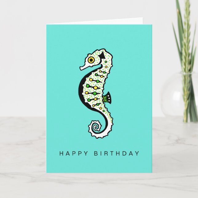 Carte Main dessinée - SEAHORSE - Faune - Aqua (Devant)