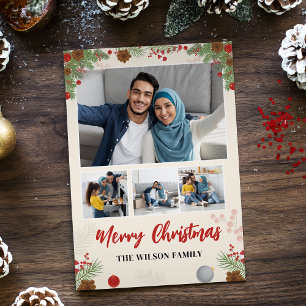 Carte Main tirée Joyeux Noël Quatre photos Collage