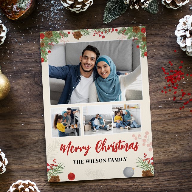 Carte Main tirée Joyeux Noël Quatre photos Collage (Créateur téléchargé)