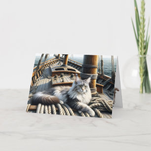 Carte Maine Coon Chat sur un bateau Anniversaire