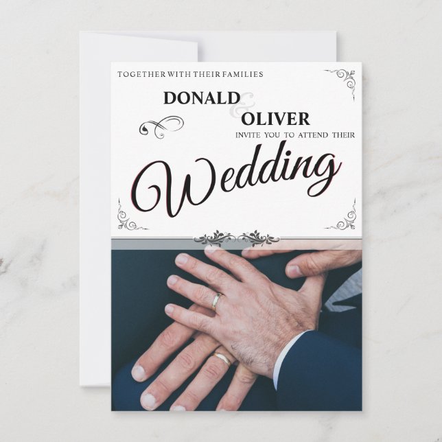 Carte Mains d'un couple de Mariages gais avec anneaux (Devant)