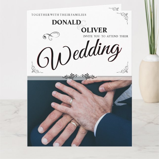 Carte Mains d'un couple de Mariages gais avec anneaux (Devant)