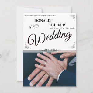 Carte Mains d'un couple gay de mariage avec des anneaux