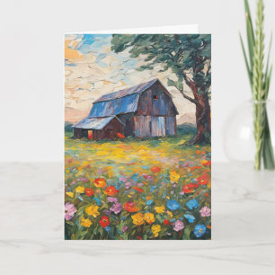 Carte Maison d'Anniversaire En Champ Fleur sauvage