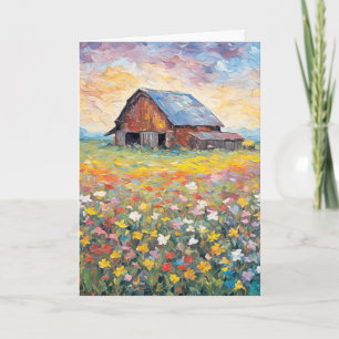 Carte Maison d'Anniversaire En Champ Fleur sauvage