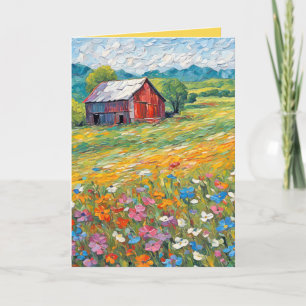 Carte Maison d'Anniversaire En Champ Fleur sauvage
